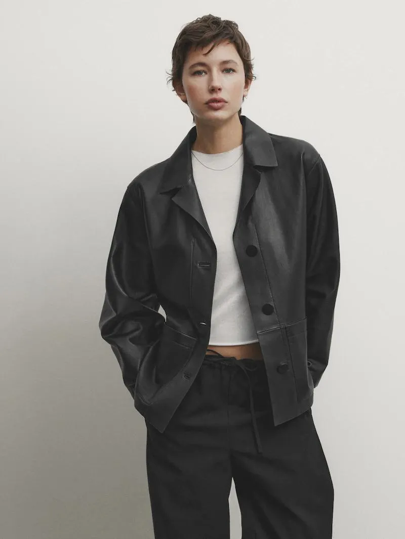 Černé sako z kůže napa