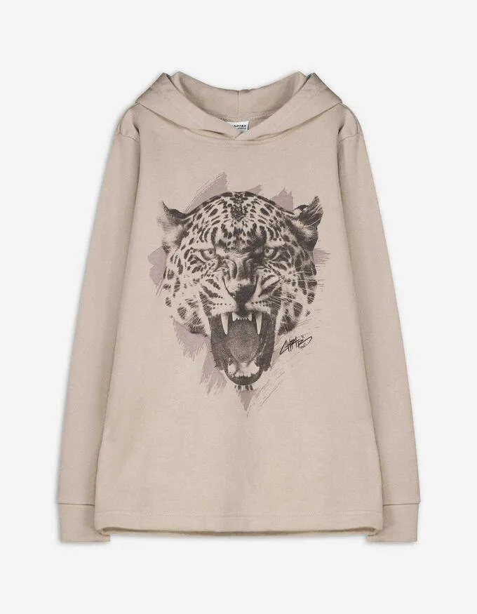 Felpa con cappuccio - Stampa frontale - beige