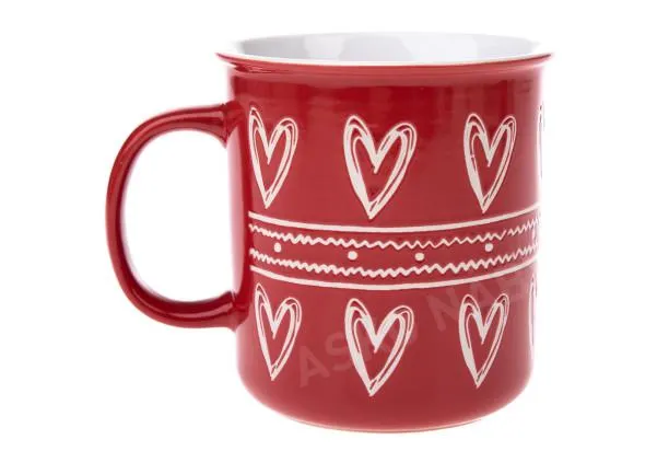 Hrnek 710 ml, červený se srdíčky