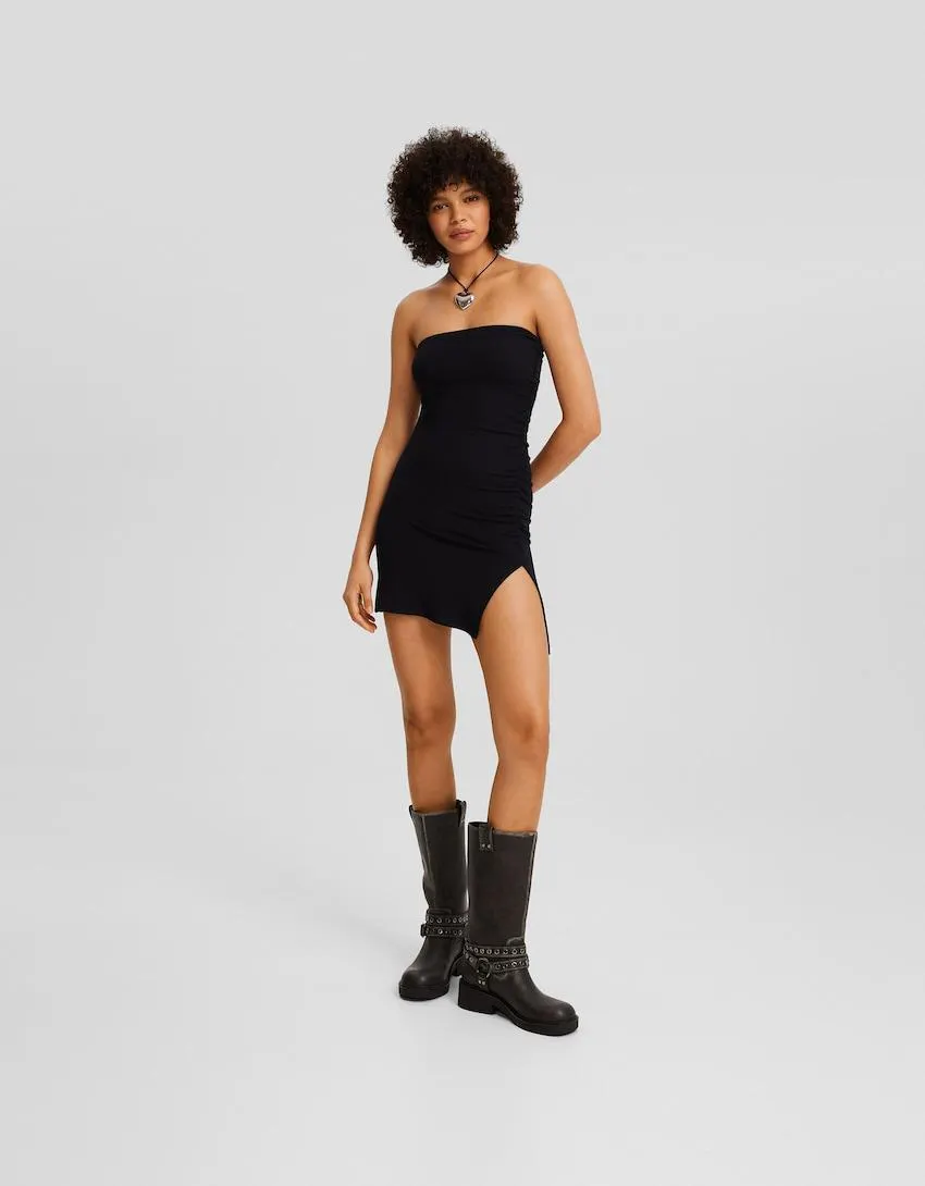 Mini šaty s ramínky a postranním nabíráním