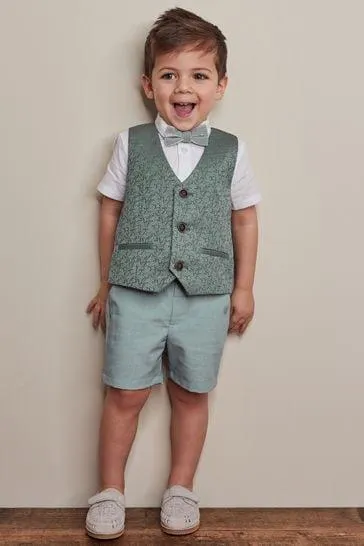 Mint Green Waistcoat, Shirt, Short & Bow Tie Set (3mths-9yrs)