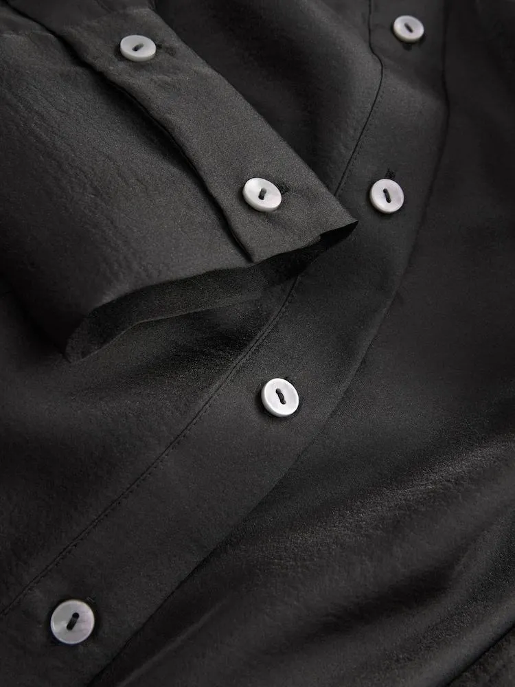 Černý - Průhledná košile s dlouhým rukávem