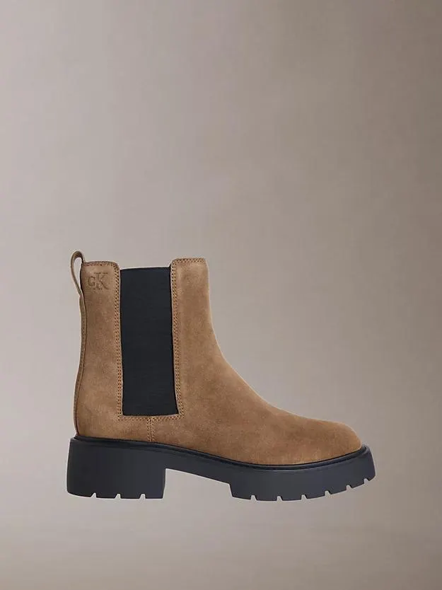 Suede Chunky Square Toe Chelsea Boots