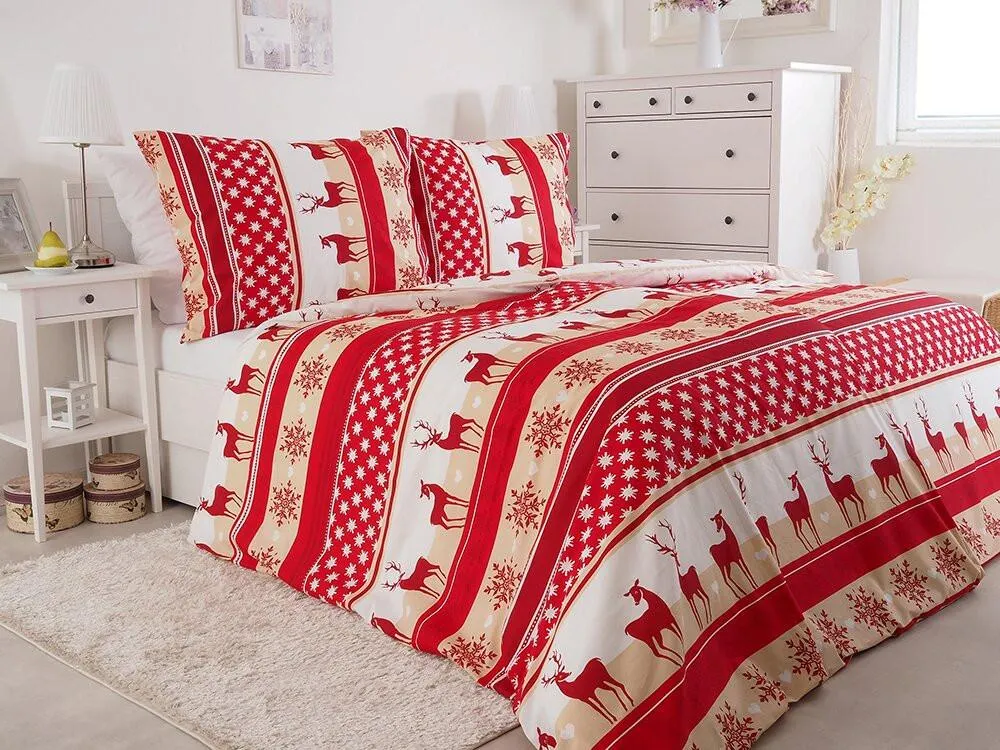 Povlečení VÁNOČNÍ JELEN červený 140x200 a 70x90 cm