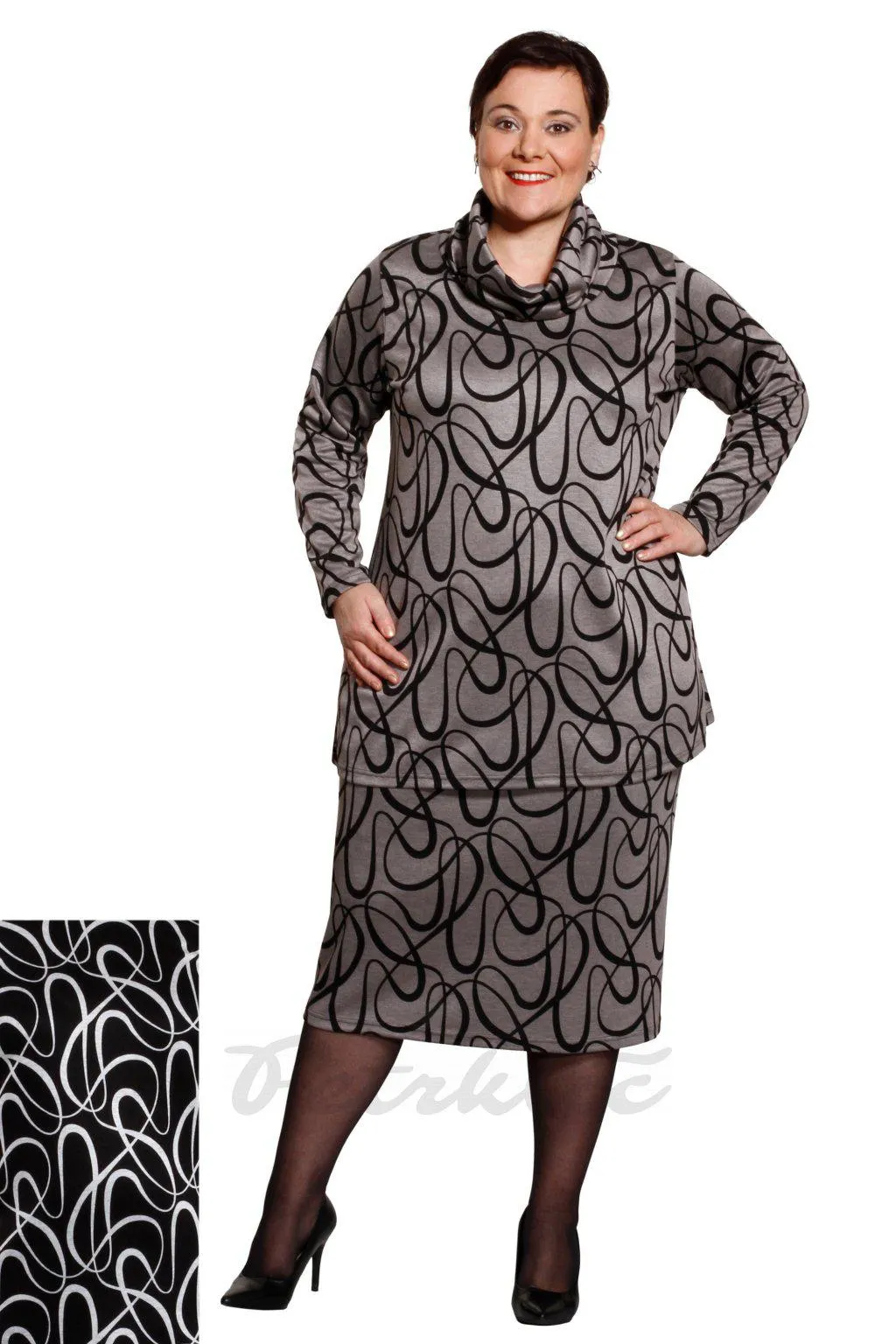 Rovný rolák MÁJA teplejší úplet černá + sv. šedý vzor