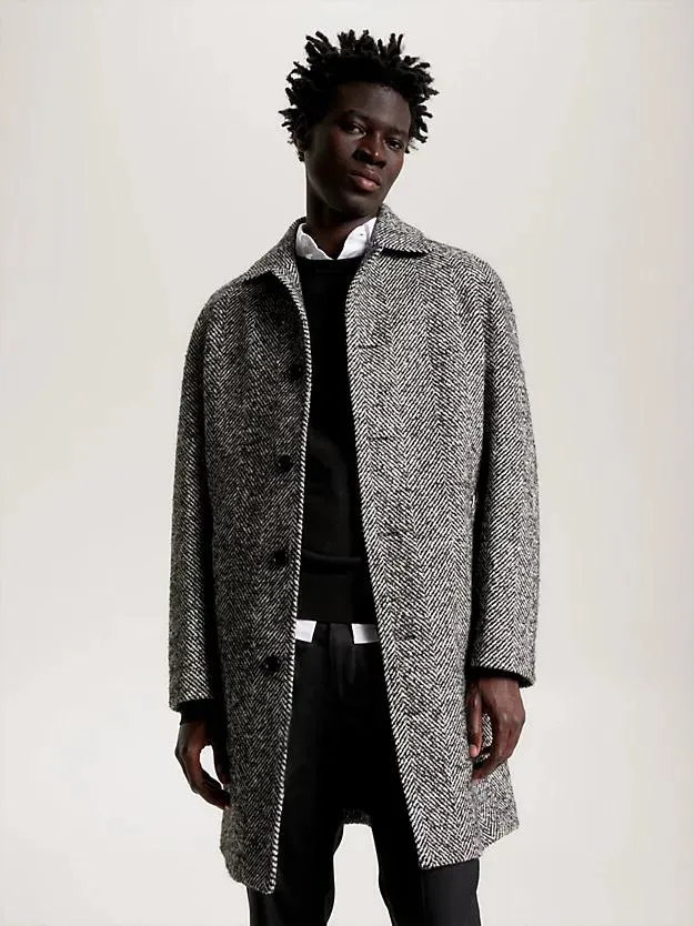 Herringbone Single Breasted Longline Coat