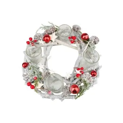 Anděl Přerov Adventní věnec z větviček stříbrno-červený pr. 30 cm, 1 ks