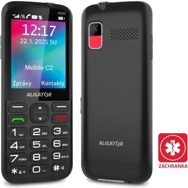 Aligator A930 GPS 4G Senior s aplikací Záchranka černý + nabíjecí stojánek