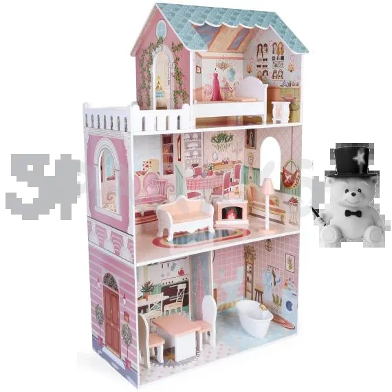 BABU - Dřevěný dům pro panenky Leia s 10 doplňky