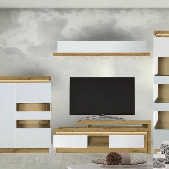 Rimini II new obývací stěna pravá + LED, ořech salev/bílá lesk