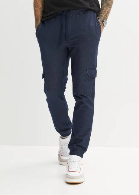 Teplákové cargo kalhoty v denimovém vzhledu