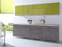 Kuchyně RAMBLER 260 cm, oliva lesk/čokoláda