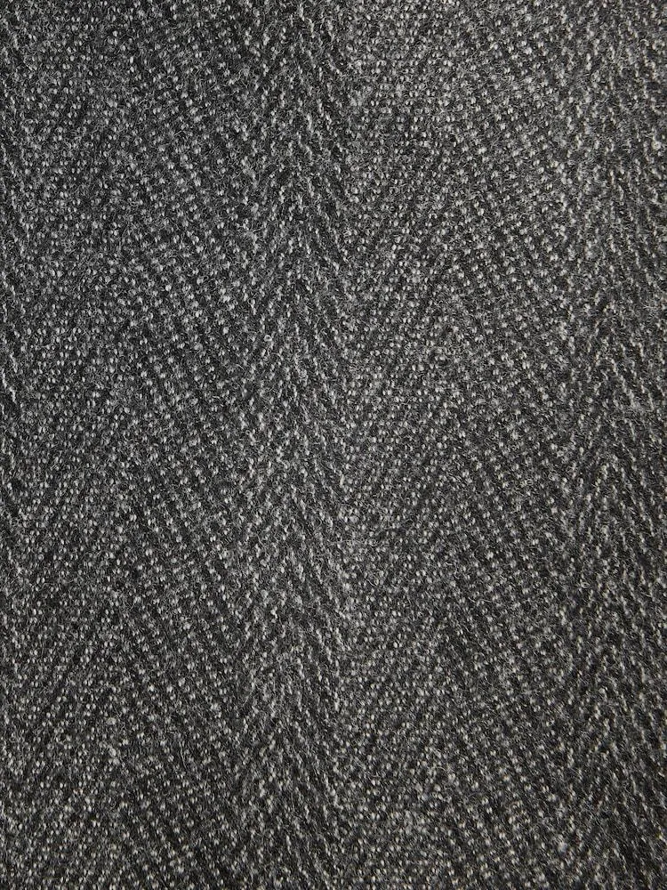 Tmavošedá - Bunda Běžný střih Signatures Marzotto 100% z italské vlny se vzorem rybí kosti