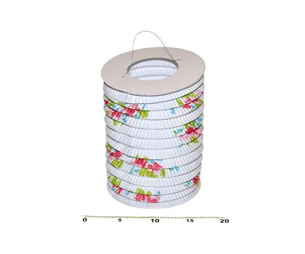 Lampion válec bílá s květy 15 cm