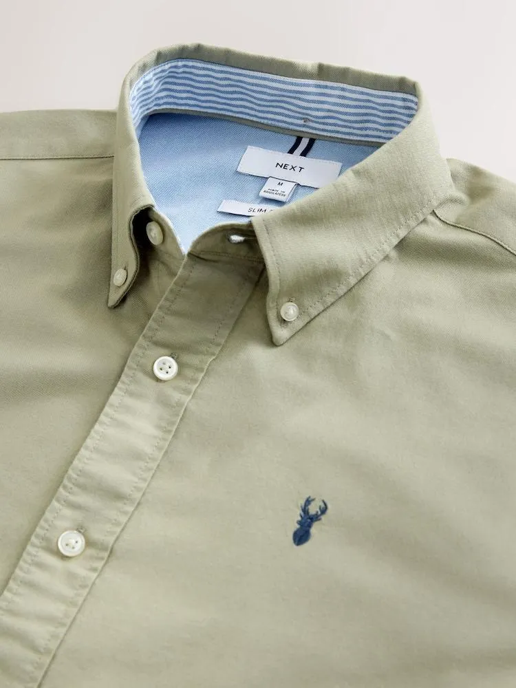 šalvějově zelená - Slim Fit - Košile Oxford s dlouhými rukávy