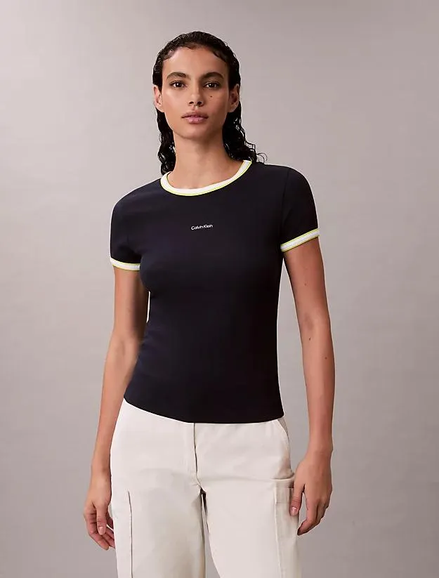 Contrast Trim Ribbed Logo Graphic Baby Tee