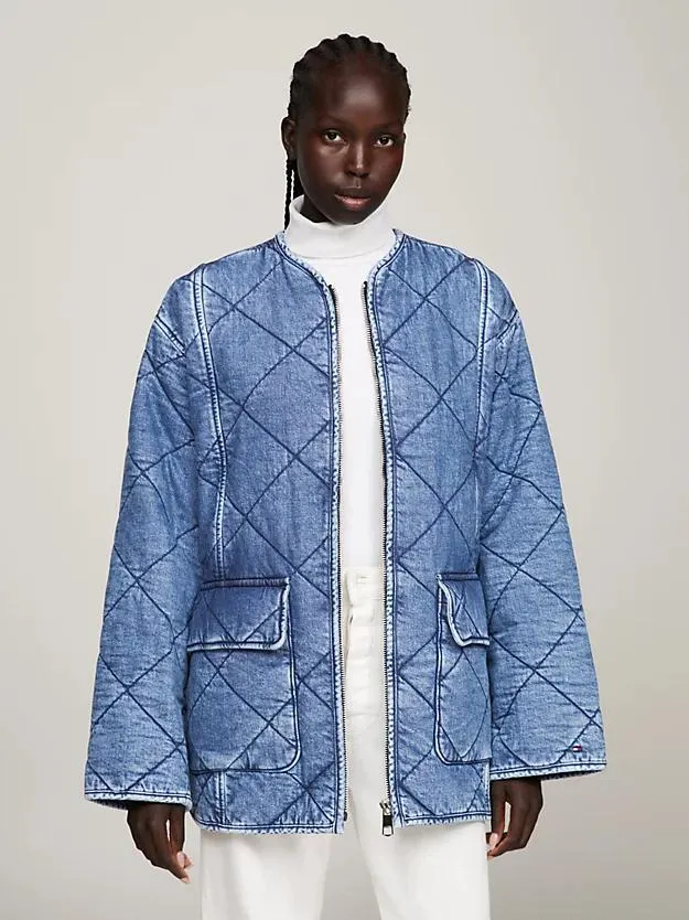 Diamond Quilted Relaxed Denim Jacket