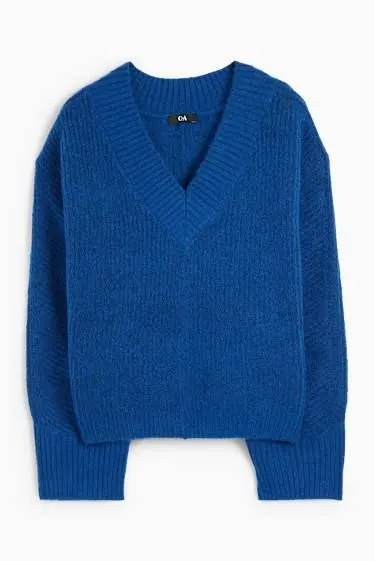 Svetr s výstřihem ve tvaru V - žebrovaný