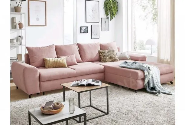 Rohová sedací souprava Yoko, růžová látka