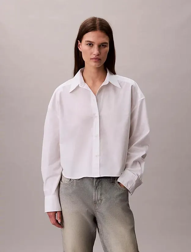 Poplin Relaxed Cropped Button-Up Shirt