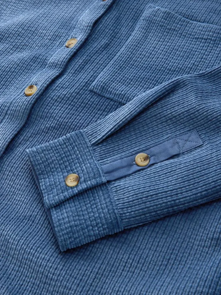 Modrá - Manšestrová košilová bunda s dlouhým rukávem