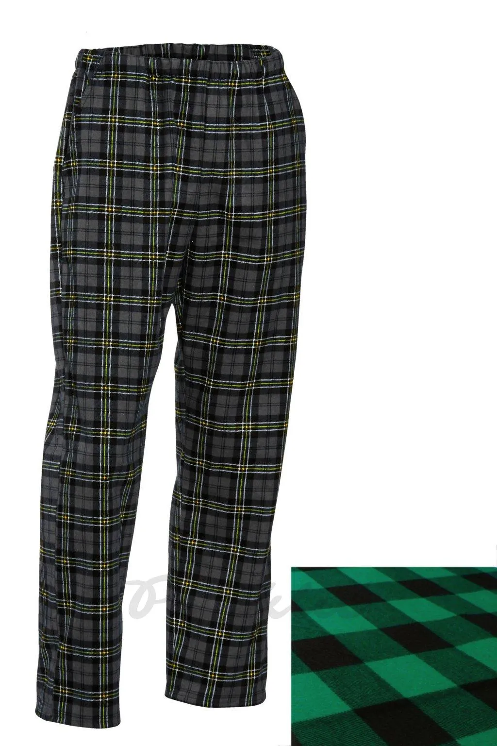 Pánské flanelové kalhoty s regulací gumy v pase zelená kostka - 2 délky