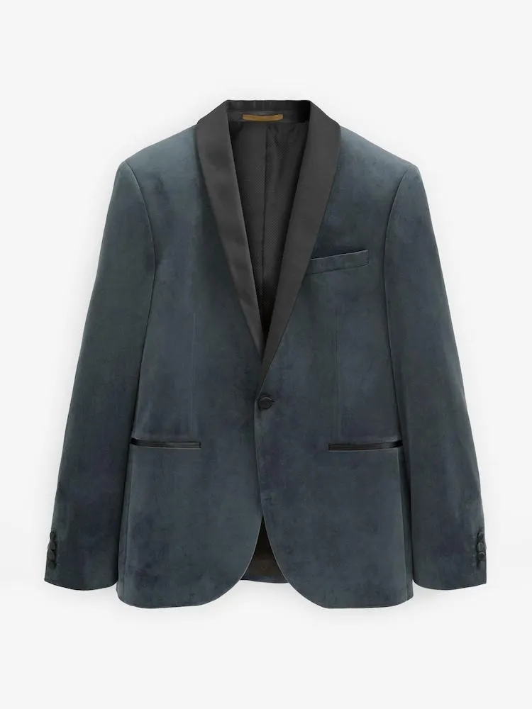 Šedá - Slim Fit - Sametový blejzr