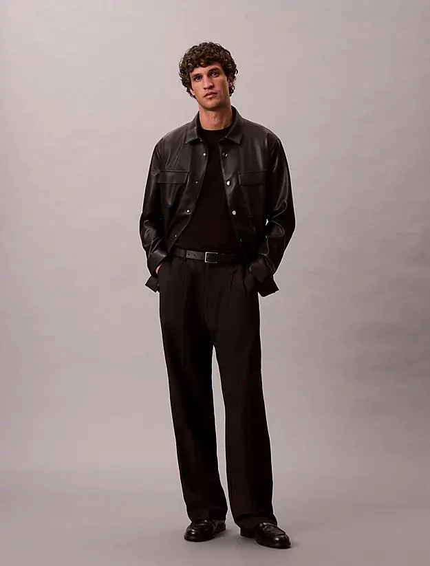 Wide Leg Wool Blend Travel Trousers