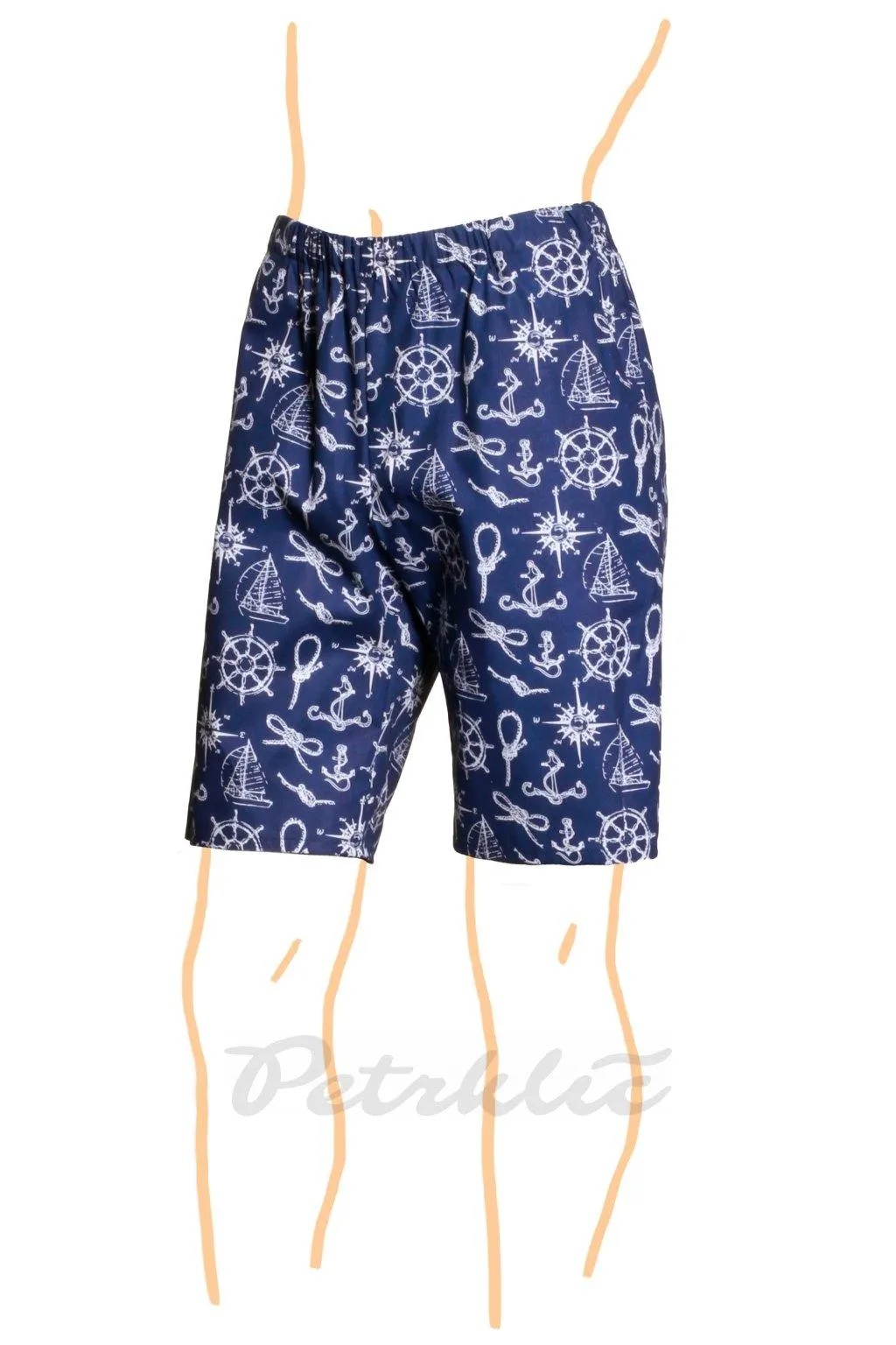 Capri plátěné námořní - délka 55 cm nebo 77 cm s regulací gumy v pase