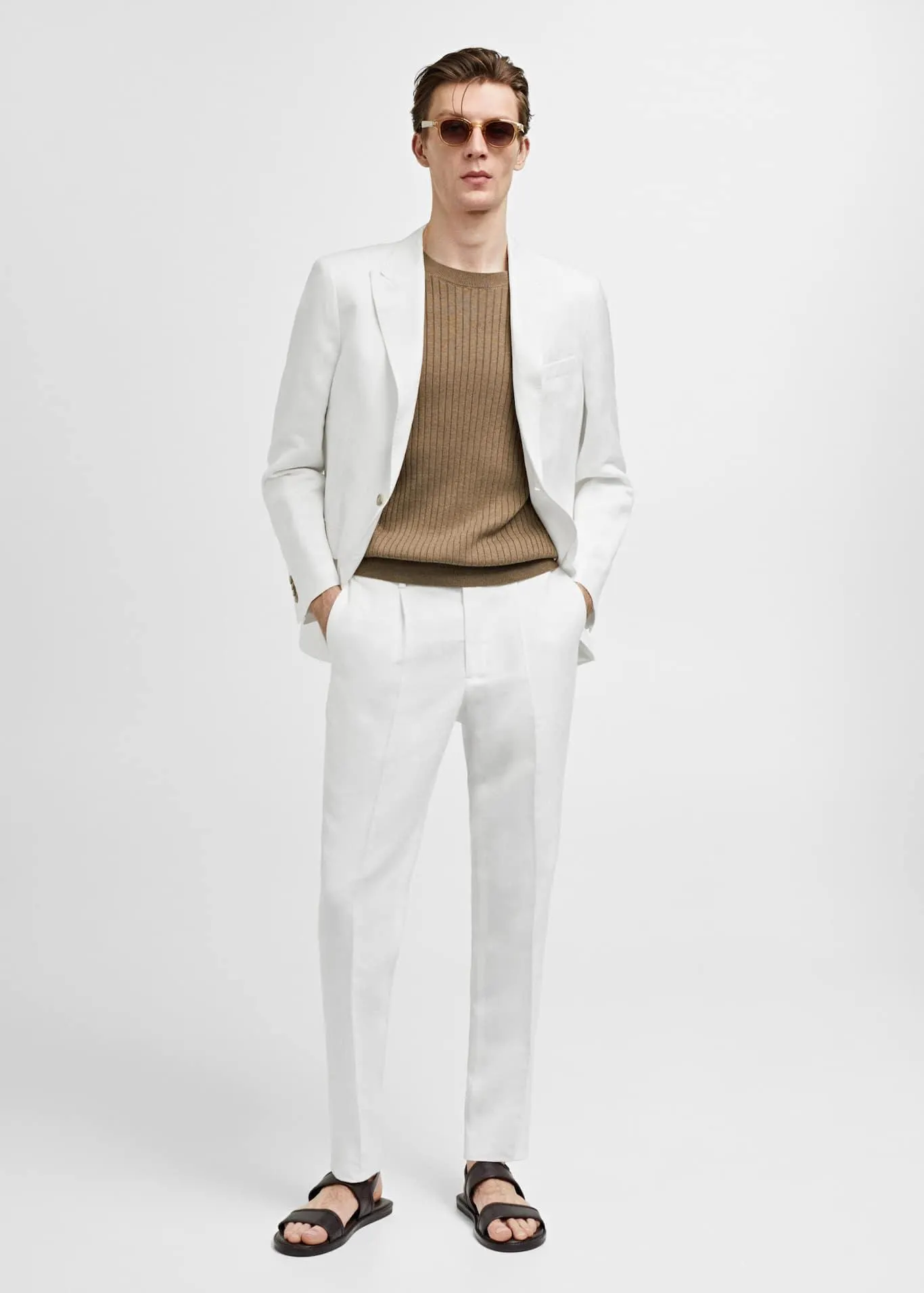 Oblekové kalhoty slim fit bavlna len