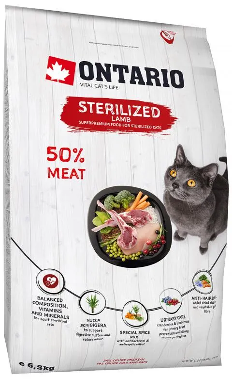 Ontario Cat Sterilised Lamb 6,5kg