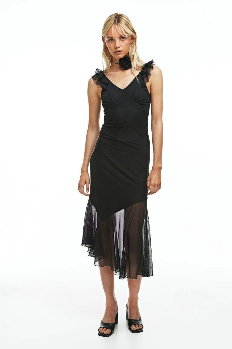 Frill-trimmed mesh dress