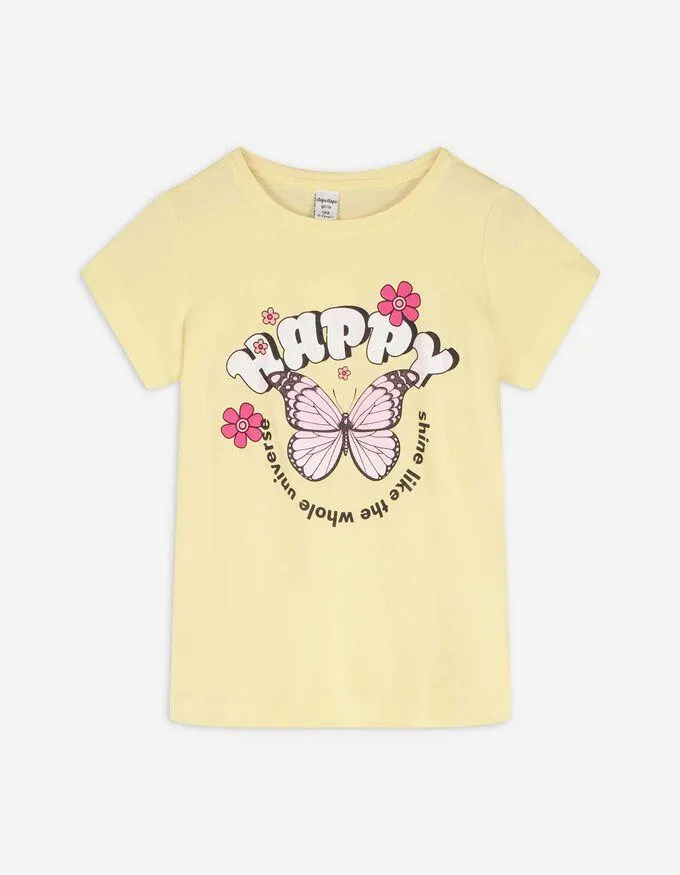 Tričko - Třpytivý potisk - sv. zluta