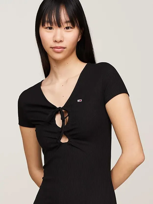 Geripptes Bodycon-Kleid mit Cut-outs