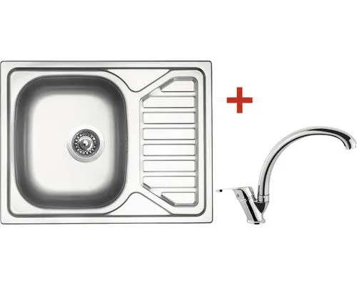 Nerezový dřez s baterií Sinks OKIO 650 V+EVERA 500 x 650 mm OK650VEVCL