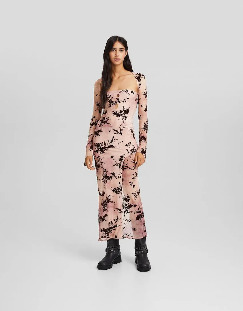 Tylové midi šaty s květinovým potiskem