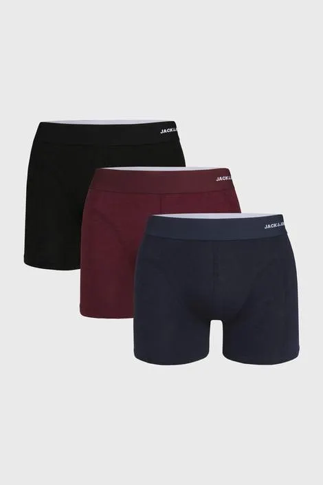 3PACK Boxerky JACK AND JONES Falster bambusové - červenomodrá