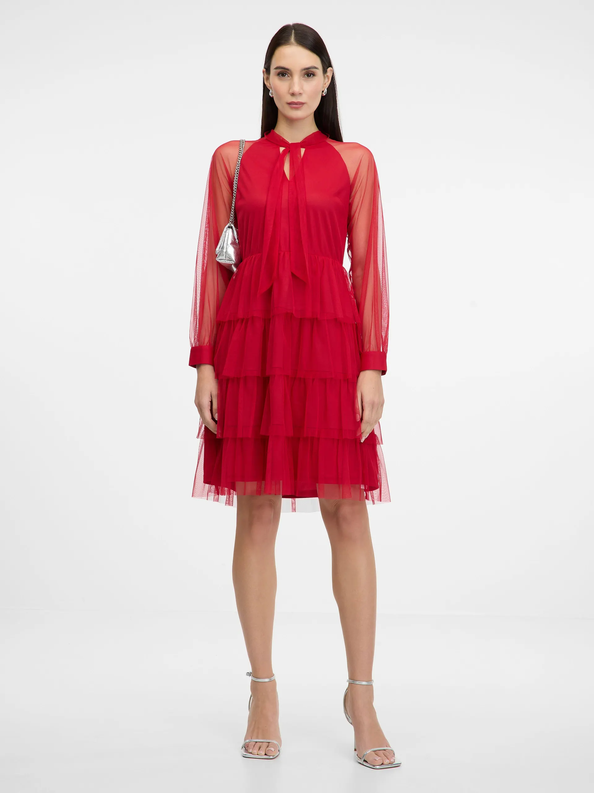 Červené dámské šaty ke kolenům ORSAY