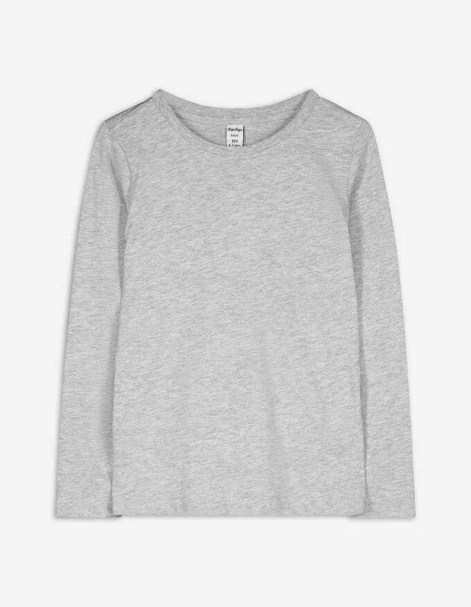 Tričko s dlouhým rukávem - Bavlna - seda