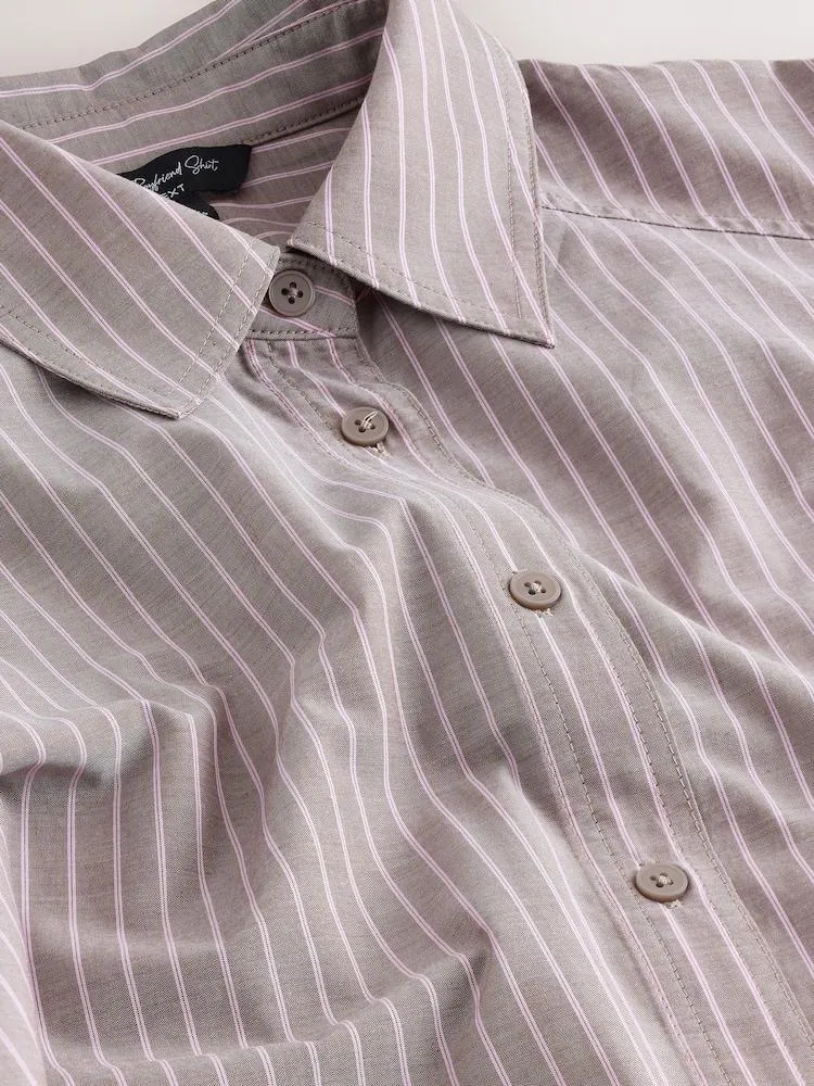 Čokoládově hnědé a růžové pruhy - Volná Boyfriend střih košile