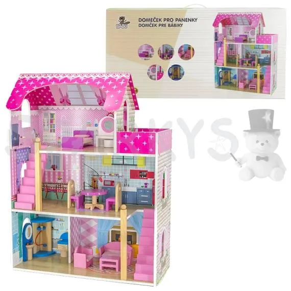 BABU - Třípatrový dřevěný domeček pro panenky