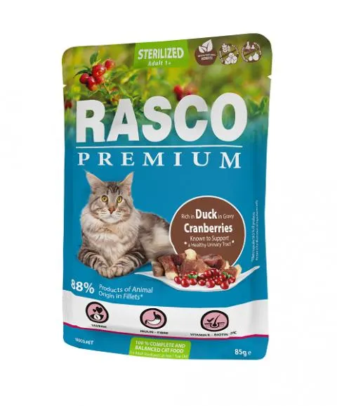 Kapsička Rasco Premium Cat Adult Sterilized Duck in Gravy 85g