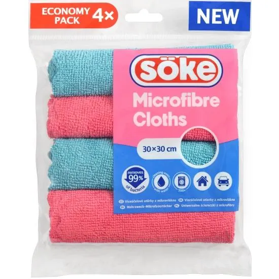 Spontex Söke Mikrofibre Cloths víceúčelové utěrky z mikrovlákna 30 × 30 cm, 4 ks