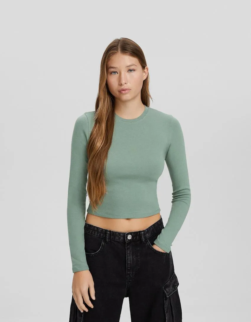 Tričko s dlouhými rukávy a kulatým výstřihem