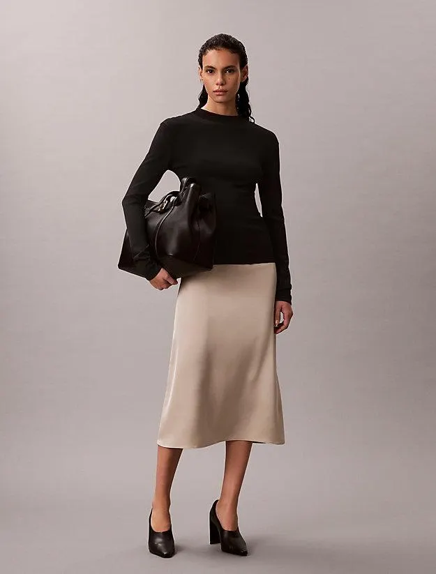 Matte Shine Satin Midi Skirt