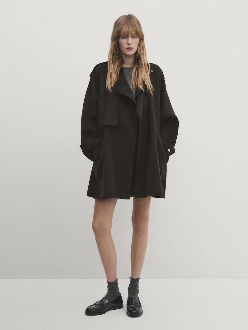 Trench-effect wool blend coat