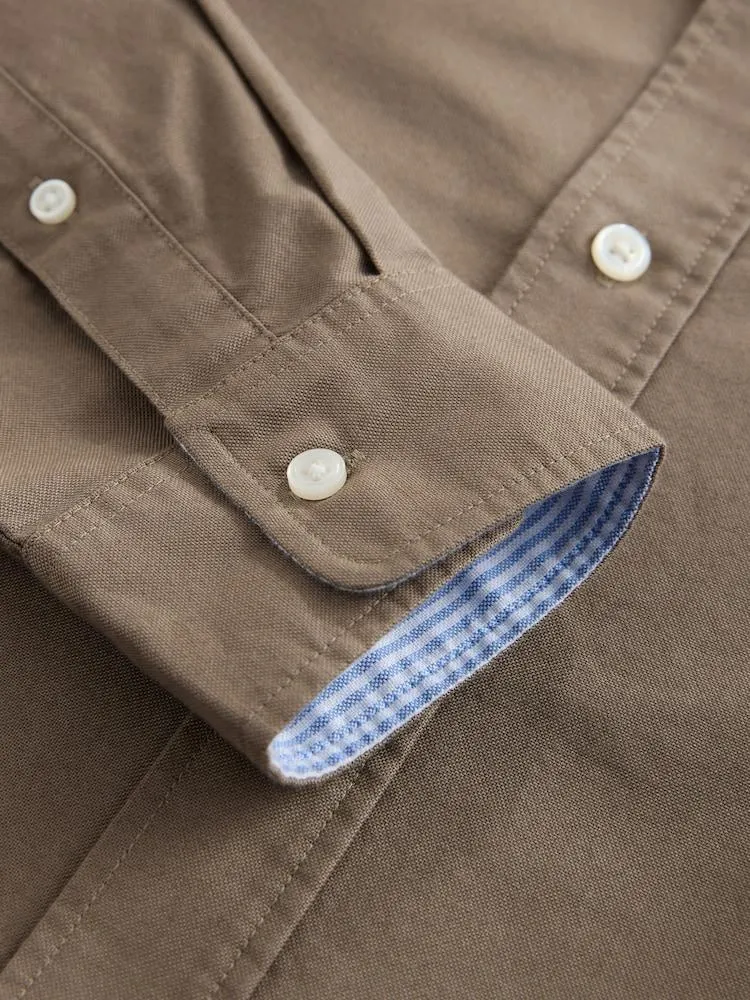 Přírodné šedohnědá - Slim Fit - Košile Oxford s dlouhými rukávy