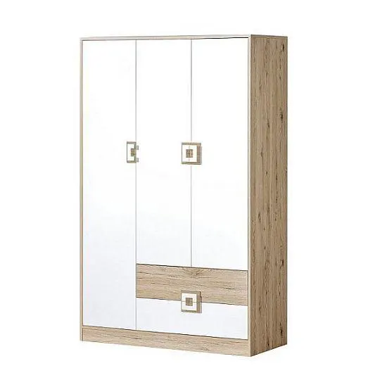 NIKOS 3 šatní skříň 120, bílá/dub jasný - úchyt bílá