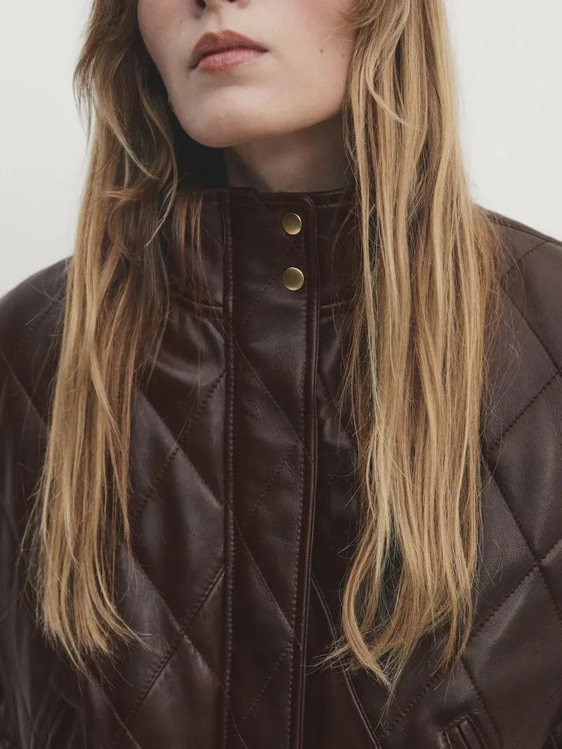 Prošívaná bunda bomber z kůže napa