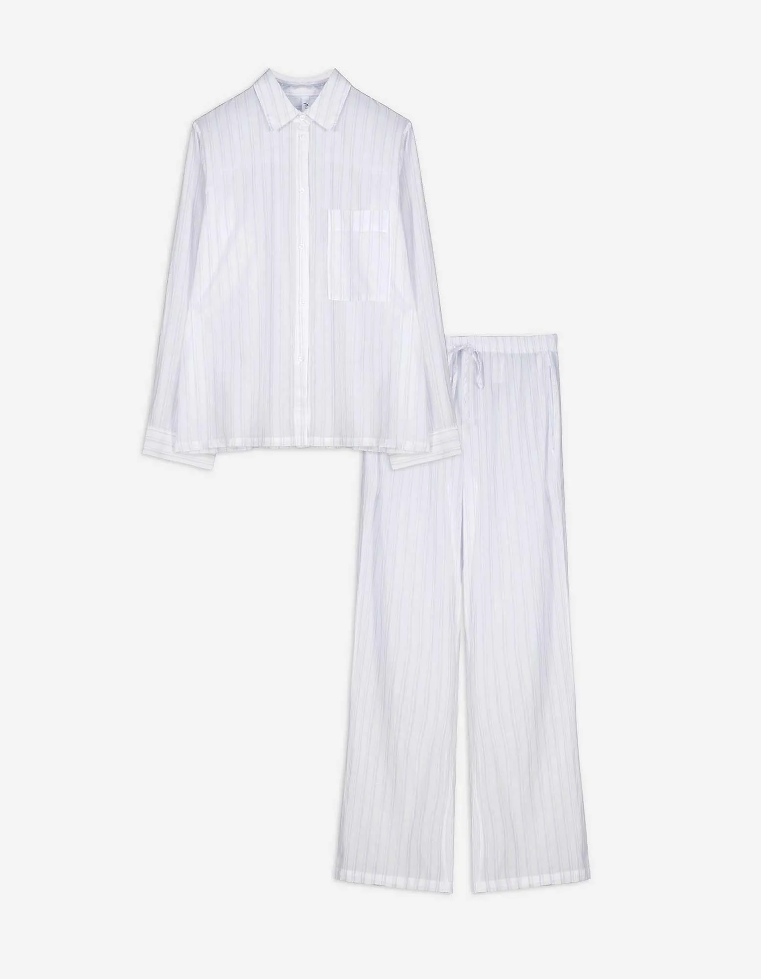 Pyžamový komplet sestávající z trička s dlouhým rukávem a kalhot - Proužky - bílá